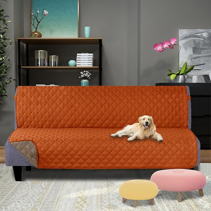 U-NICE HOME Reversible Futon Cover Sofa Slipcover Armless Furniture Protector Couch Cover Water Resistant, Orange/Taupe