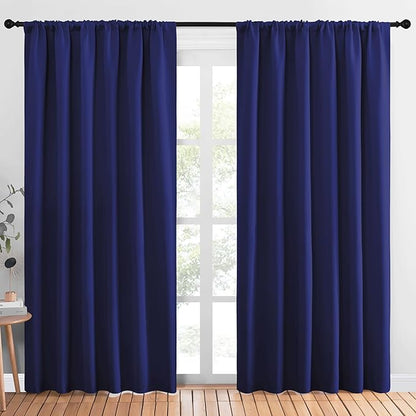 NICETOWN Living Room Curtains, Blackout Draperies, Navy Blue, 1 Pair, 70 x 84-inch, Home Decorations Thermal Insulated Solid Rod Pocket Blackout Drapes for Cafe