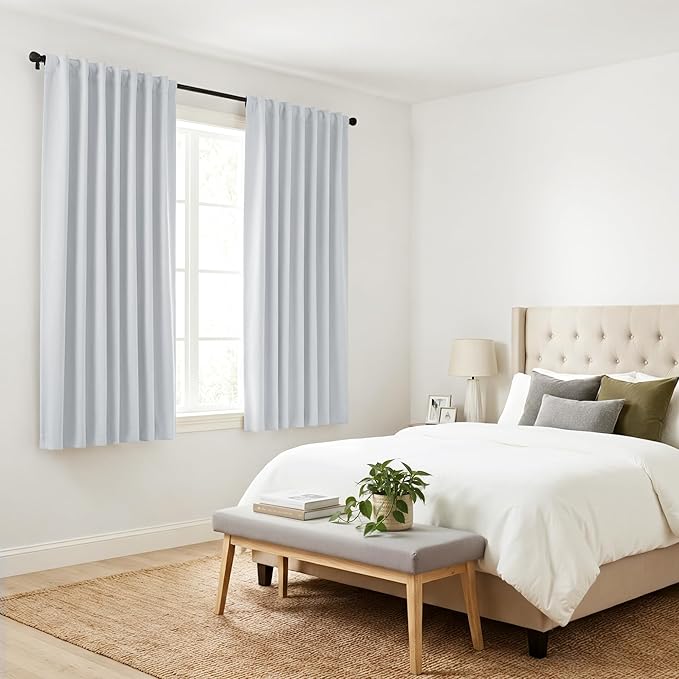 PONY DANCE 36 Inches Curtain Valances - Rod Pocket Window Covering Light Filtering and Privacy Protection Tiers for Home Decoration, 42 x 36 Inches, Greyish White, Set of 2