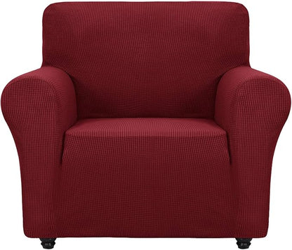 ZNSAYOTX Super Stretch Chair Slipcover Universal Sofa Chair Covers for Living Room Dogs Pet Furniture Protector Spandex Armchair Slipcovers with Anti Slip Foam Sticks (Wine Red, Chair)