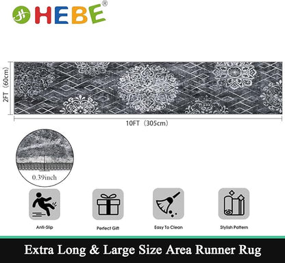 HEBE Hallway Runner Rug 2'x10' Washable Vintage Distressed Area Rugs Non Slip Laundry Rug Runner Boho Floor Carpet Runners for Hallways Entryway Laundry Room Kitchen Bathroom