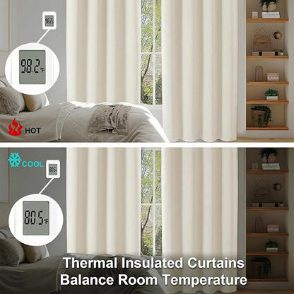 Simplebrand Ava Ivory Light Filtering Curtains for Bedroom 63 Inch Length 2 Panels Set, Privacy Thermal Insulated Rod Pocket Door Window Curtains for Patio French Door Front Door, W40 x L63 Inch