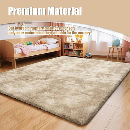 8x10 Fluffy Area Rugs for Living Room,Shag Area Rug for Bedroom,Soft Fuzzy Rug Non-Shedding Indoor Plush Carpet for Kids Bedroom Nursery Home Decor,Tie-Dyed Beige