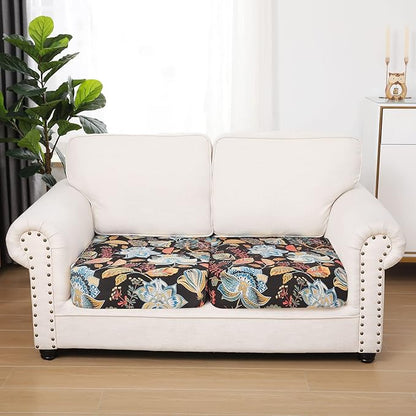 hyha Printed Couch Cushion Covers, Floral Sofa Covers Washable for 2 Cushion Couch, Stretch Pattern Outdoor Cushion Covers for Patio Furniture with Elastic Bottom(2 Packs, Floral)