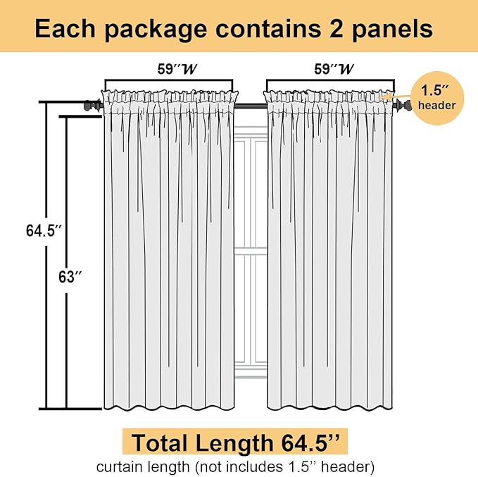 Lecloud Taupe Sheer Curtains 63 Inch Length 2 Pcs, Light Filtering Rod Pockets Window Curtains for Bedroom, Soft Voile Home Drapes for Living Room Bathroom Home Office, Each Panel 59" W x 63" L