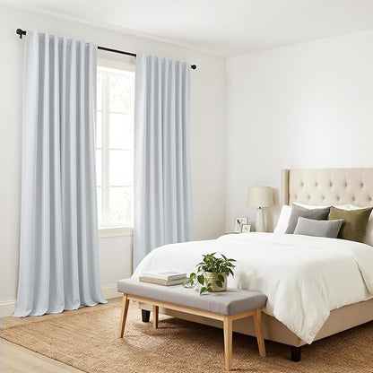 PONY DANCE 60% Light Blocking Curtains 96 inch Long, Room Darkening Curtains for Bedroom, Thermal Insulated Drapes for Living Room Window with Back Tab, 52 x 96 Inch,2 Panels Set, Greyish White