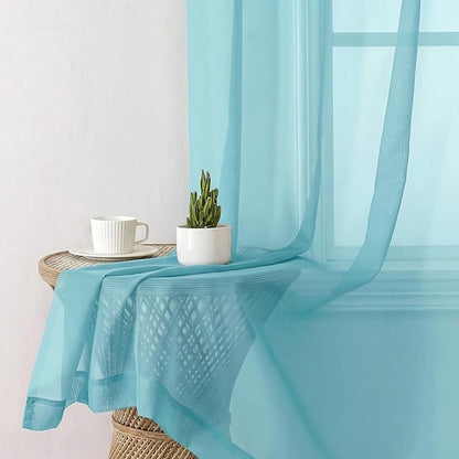 Aiyufeng Aqua Sheer Curtains 72 Inch Length 2 Panels Set, Light Filtering Airy Rod Pocket Aqua Window Curtain Treatment Drapes for Kitchen Bedroom Living, Each 42Wx72L Inches