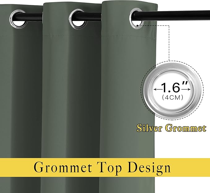 NICETOWN Room Darkening Curtains for Nursery, Grommet Thermal Insulated Light Blocking Window Treatments Sound Reducing for Bedroom, W37 x L72, 2 Panels, Dark Mallard