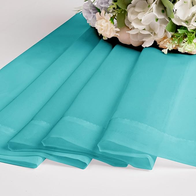 Chyhomenyc Turquoise Sheer Curtains 54 Inch Long 2 Panels, Light Filtering Rod Pocket Voile Short Curtains Drapes for Living Room Bedroom Small Windows, 42Wx54L Inches