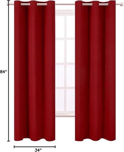 LEMOMO Red Blackout Curtains 34 x 84 Inch Length/Set of 2 Curtain Panels/Thermal Insulated Room Darkening Blackout Curtains for Bedroom