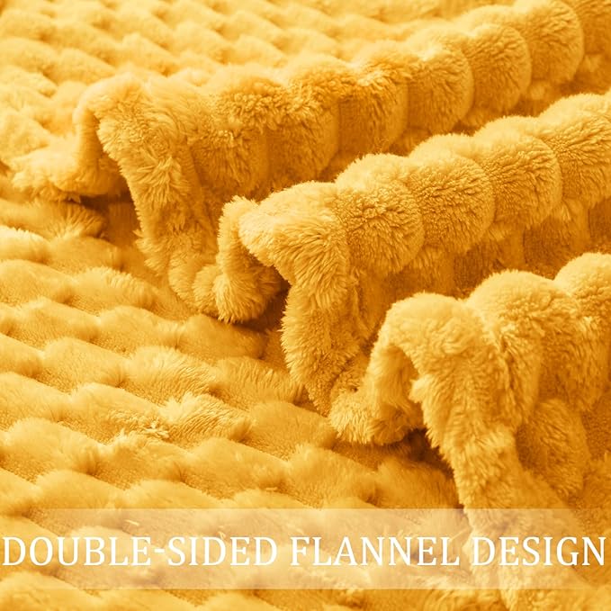 Exclusivo Mezcla Fleece Queen Blanket for Bed, Extra Large Fuzzy Mustard Yellow Bed Blankets, Soft Cozy Plush Sofa Throws for All Seasons, 90x90 Inches