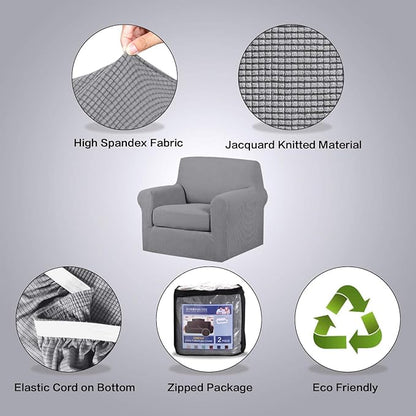 H.VERSAILTEX 2-Pieces Armchair Cover Chair Slipcovers with Arms Furniture Protector Cover Fit Armchair Width Up to 47 Inch, Jacquard Spandex Couch Covers Armchair Slipcover - Dove, Chair