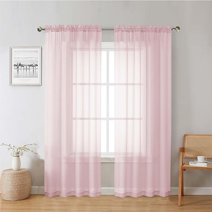 Lecloud Blush Pink Sheer Curtains 78 Inches Long 2 Panels, Modern Airy Voile Solid Curtains, Transparent Aesthetic Windows Decor Drape with Rod Pocket for Bedroom Living Room, Each 42" W x 78" L
