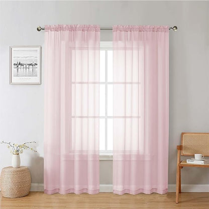 Lecloud Blush Pink Sheer Curtains 78 Inches Long 2 Panels, Modern Airy Voile Solid Curtains, Transparent Aesthetic Windows Decor Drape with Rod Pocket for Bedroom Living Room, Each 42" W x 78" L