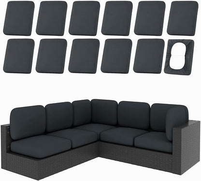 hyha 12Pcs Patio Cushion Covers, Stretch Outdoor Couch Cushion Covers, Washable Outdoor Chair/Sofa Slipcovers for Patio Furniture Cushions Protector with Elastic Bottom(Dark Gray,Cover Only)