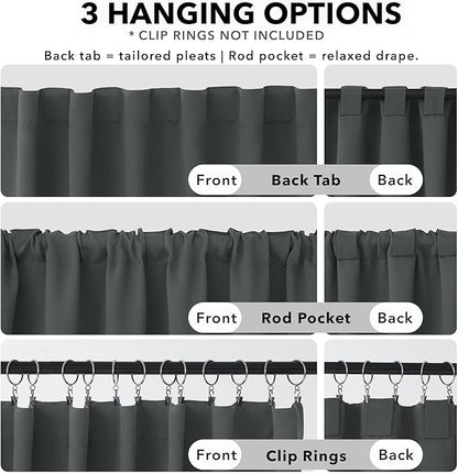 Deconovo Blackout Curtains, Thermal Insulated, W38 x L45 2 Panels, Back Tab, Machine Washable, Room-Darkening Drapes for Bedroom/Living Room Dark Grey