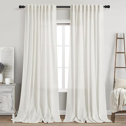 Nanspring Extra Long 108 Inch Curtains Linen for Living Room Beige White Coastal Decor Privacy Light Filtering Curtains Back Tab Rod Pocket Floor to Ceiling Curtain for Bedroom Office 9Ft 60x108