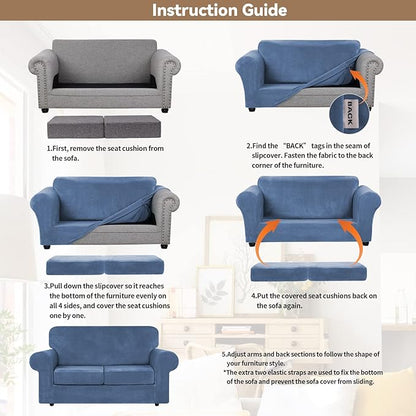 WEERRW Velvet Couch Covers for 2 Cushion Couch Sofa - High Stretch Luxury Velvet Plush 3 Pieces Sofa Slipcovers with Elastic Bottom, Furniture Protector for Pets, Machine Washable, Light Blue, Medium