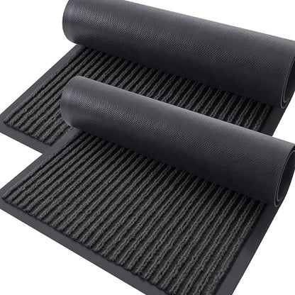 OLANLY Front Door Mat Indoor Outdoor Entrance, 2-Pack 59 x 23 Inch, Waterproof Heavy Duty Doormat, Fade Resistant, Low Profile, Easy Clean Patio Porch Welcome Floor Mats for Entry, Charcoal Grey