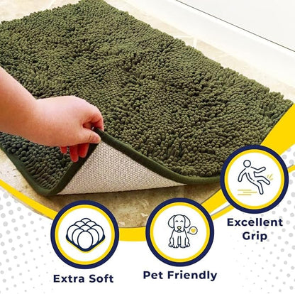 Muddy Mat® | Super Absorbent Door Mat Indoor, Microfiber Quick Dry Chenille Entryway Rug, Non-Slip Front Door Mat, Indoor Mats for Entryway, Machine Washable Pet Rug, Army Green 24" x 120"