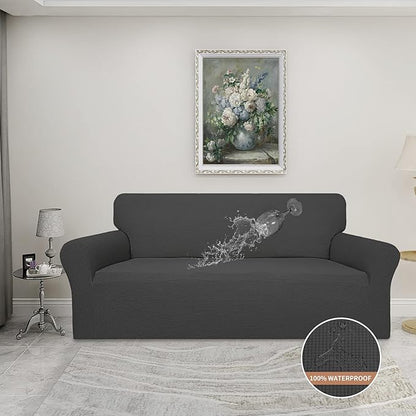 Easy-Going 100% Waterproof Couch Cover, Dual Waterproof Sofa Cover, Stretch Jacquard Sofa Slipcover, Furniture Protector for Kids, Pets, Dog and Cat (Sofa, Dark Gray)