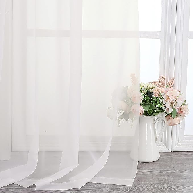 Simplebrand Ivory Sheer Curtains 108 Inches Long, Extra Long Rod Pocket Solid Color Window Sheer Curtain Panels, Elegant Curtains & Drapes for Living Room, Bedroom 2 Panels (Ivory, 42" W x 108" L)