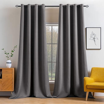 MIULEE Blackout Curtains 96 Inches Long for Bedroom Living Room Thermal Insulated Room Darkening Grommet Top Solid Light Blocking Drapery Set of 2 Window Panels Grey