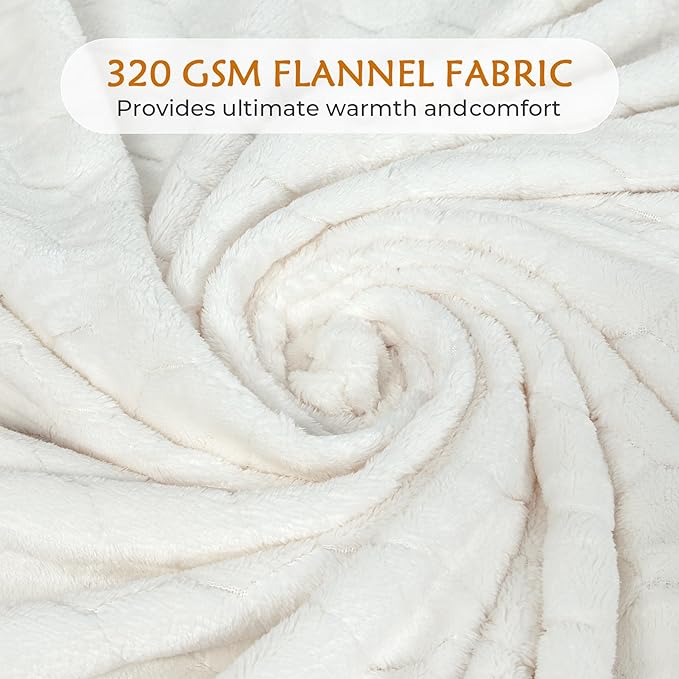 TOONOW Fleece Bed Blanket Queen Size 90x90 inches , Super Soft Fluffy Fuzzy Plush Blanket Geometric Pattern Cozy Microfiber Flannel Blankets for Couch, Bed, Sofa, Cream White