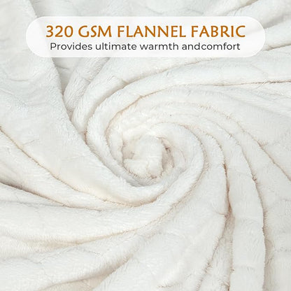 TOONOW Fleece Bed Blanket Queen Size 90x90 inches , Super Soft Fluffy Fuzzy Plush Blanket Geometric Pattern Cozy Microfiber Flannel Blankets for Couch, Bed, Sofa, Cream White