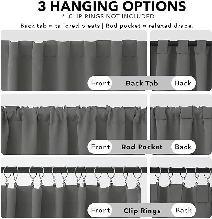 Deconovo Blackout Curtains, Thermal Insulated, W42 x L84 2 Panels, Back Tab, Machine Washable, Room-Darkening Drapes for Bedroom/Living Room Light Grey