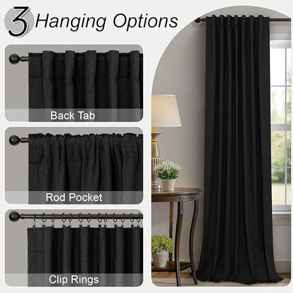 Pitalk 54 Inch Blackout Curtains Length 2 Panels Set Back Tab Pocket Room Darkening Insulating Thermal Short Sunblock Solar Soundproof Black Dark Out Curtains for Bedroom Nursery Man Cave 52x54 Long