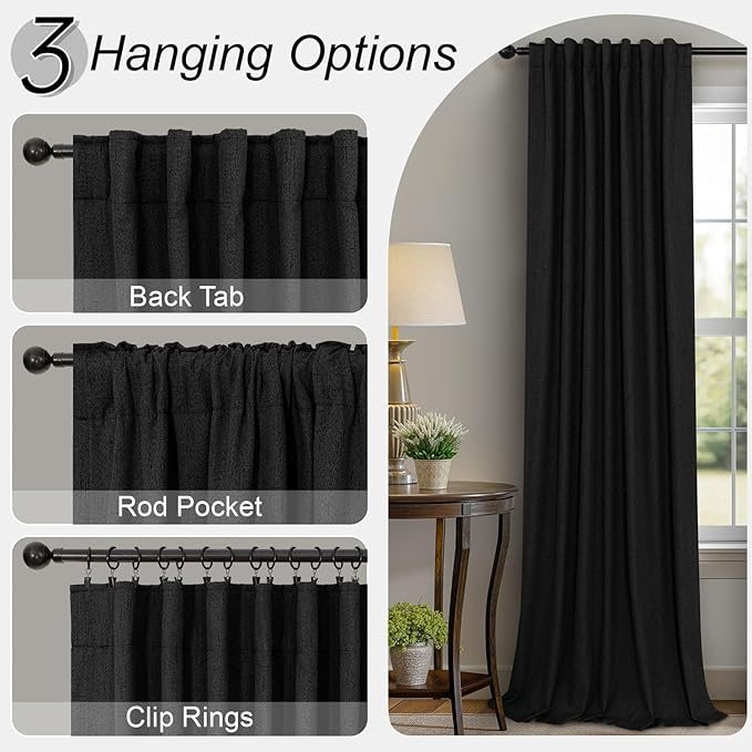 Long Black Curtains for Living Room Modern Farmhouse Linen Black Out Drapes for Bedroom Floor Length 102 Inch Curtain Panels Burg for 103 Inch Window Sound Deadening Thermal Patio Door 2 Panels 52x102