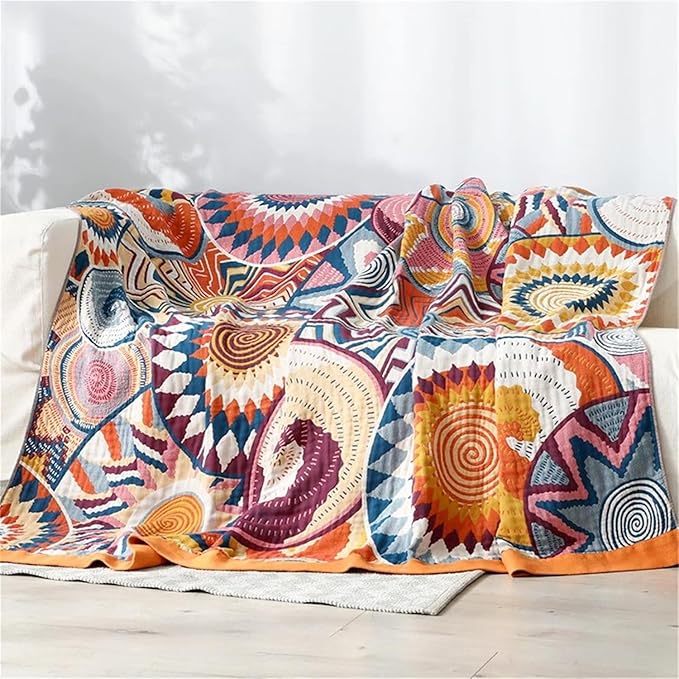 MSGKV Boho Throw Blanket for Bed 100% Cotton Blankets 90''x98'' Decorative Spring Couch Throws Breathable Blanket Gifts for Women