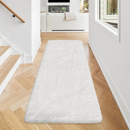Runner Rug for Bedroom White 2x5ft Fluffy Area Rug Bedside Runner Rug for Kids Room Boys Teens Nursery Baby Living Room Dorm Home Decor Carpets Kid Sbedroom Rug