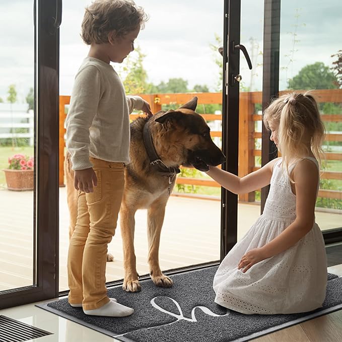 BeneathYourFeet Door Mat (30"x17.5",Dark Grey), Welcome Mat Low Profile Front Doormat Non Slip Mats for Entryway, Patio, High Traffic Areas