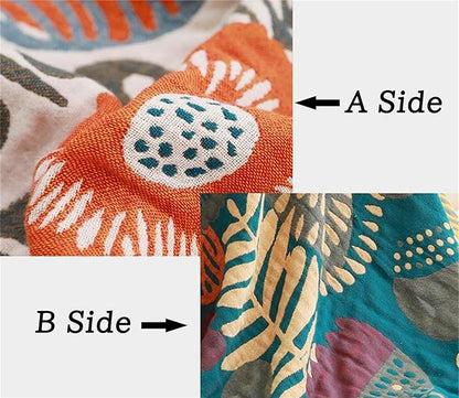 Throw Blanket Queen Size Fall Blanket for Couch Bed 80''x90'',100% Cotton Woven Muslin Blankets Travel Soft Warm Mexican Blankets Boho Quilt Home Decor for Women