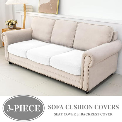 Couch Cushion Covers Seat Cushion Cover Stretch Couch Cover Separate Sectional Sofa Slipcovers Furniture Protector(3 Pieces for Seat or Sofa Backrest, White)