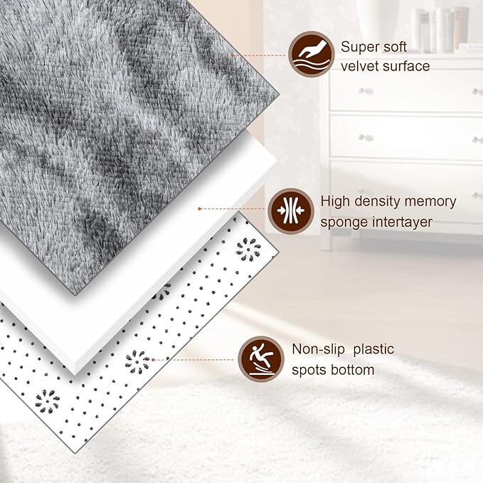 TWINNIS Super Soft Shaggy Rugs Fluffy Carpets, 6x9 Feet, Indoor Modern Plush Area Rugs for Living, Bed Room Kids Room Nursery Home Decor, Upgrade Anti-Skid Rectangular Fuzzy Rug, Grey Black