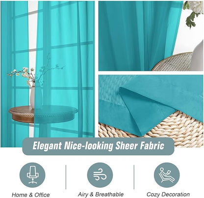 Turquoise Sheer Curtains for Window 96 Inches Long 2 Panels, Soft Airy Light Filtering Voile Sheer Curtains for Living Room Bedroom, Dual Rod Pocket Elegant Window Drapes, 2x42Wx96L Inches