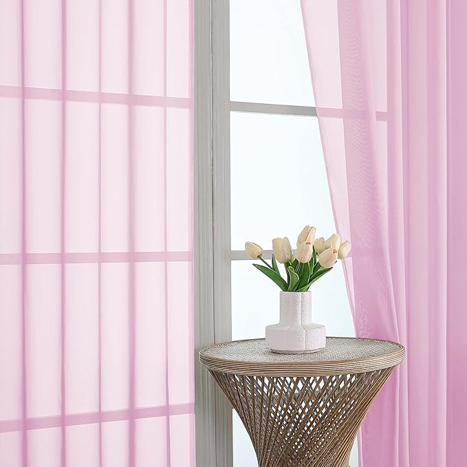 OVZME Light Pink Bedroom Curtains 96 Length for Farmhouse, 59 Inch Extra Wide Light Filtering Voile Drapes Light Airy Window Decor for Patio Door Living Room Bedroom Dining, 59Wx96L Inches