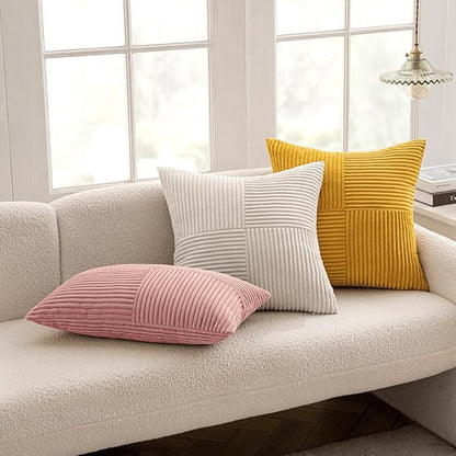 MIULEE Blush Pink Decorative Throw Pillow Covers 18x18 Inch for Couch Bed Sofa Valentines Day Pack of 2 Boho Farmhouse Throw Pillows Soft Cross Corduroy Patchwork Textured Cushion Cases