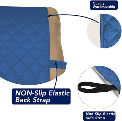 PureFit Reversible Quilted Sofa Cover, Water Resistant Slipcover Furniture Protector, Washable Couch Cover with Non Slip and Elastic Straps for Kids, Dogs, Pets (Small Recliner, Blue/Ivory)