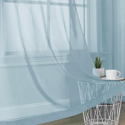 OVZME Sky Blue Sheer Curtains 63 Inches Long 2 Panels - Soft Light Filtering Window Sheer Panels for Living Room/Bedroom, Top Dual Rod Pocket, 1 Pair, Each 42Wx63L Inches