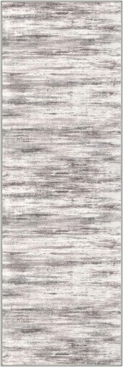 KOZYFLY 3x8 Ft Rug Modern Ombre Runner Rug for Hallway, Washable Kitchen Rugs Non-Slip Soft Striped Entryway Rug, Print Grey/Light Beige/Brown Abstract Carpet for Laundry Nursery