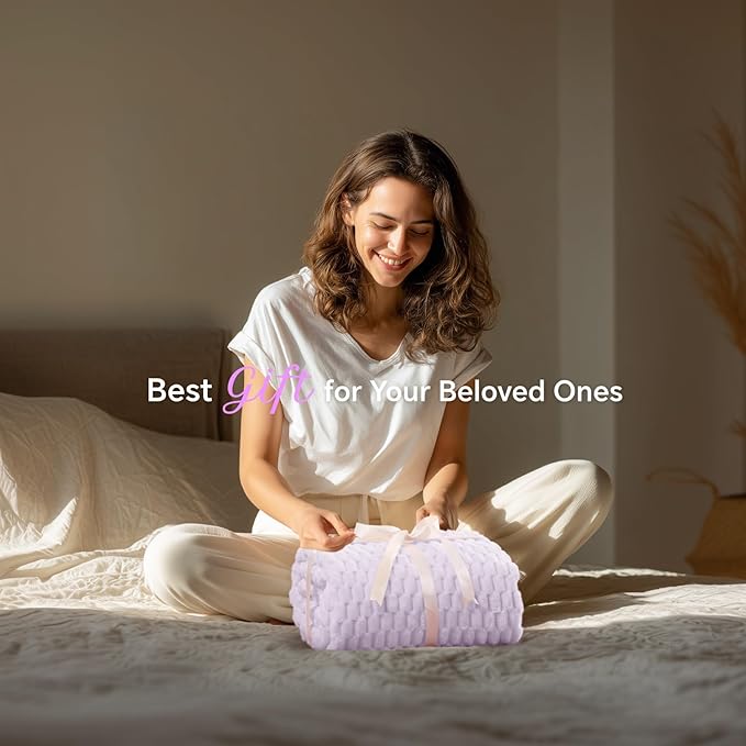 BEDELITE Fleece Blanket - 3D Jacquard Decorative Lavender Fog Throw Blankets for Couch & Bed, Soft and Cozy Warm Plush Fluffy Blanket All Seasons Suitable, 60x80Inches
