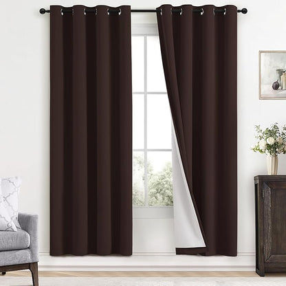 Yakamok Room Darkening 100% Blackout Curtains Grommet Window Treatments with 2 Thick Layers-Brown Thermal Insulated Drapes Set of 2 Panels for Bedroom Living Room 52 Inches by 72 Inches Length
