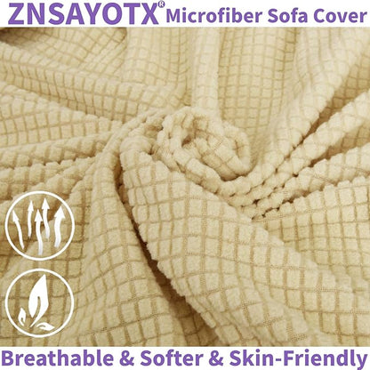 ZNSAYOTX Super Stretch Chair Slipcover Universal Sofa Chair Covers for Living Room Dogs Pet Furniture Protector Spandex Armchair Slipcovers with Anti Slip Foam Sticks (Beige, Chair)