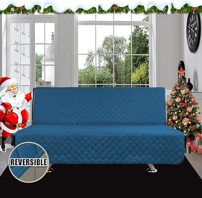 Easy-Going Futon Sofa Slipcover Reversible Sofa Cover Armless Cover Furniture Protector Couch Cover Water Resistant Pets, Kids, Children, Dog, Cat PeacockBlue/Beige