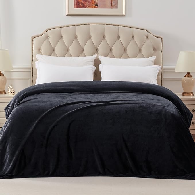 Exclusivo Mezcla Fleece Blankets Queen Size for Bed, Super Soft and Warm, All Season, Cozy, Plush, Lightweight, 90x90 Inches, Black