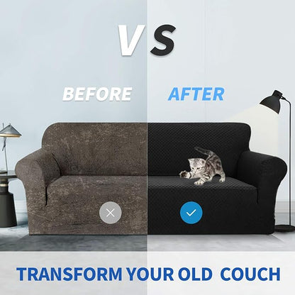 ZNSAYOTX 1 Piece Jacquard Couch Covers for 2 Cushion Couch High Stretch Loveseat Slipcover for Pets Dogs Anti Slip Love Seat Sofa Slipcover Furniture Protector (Loveseat, Black)